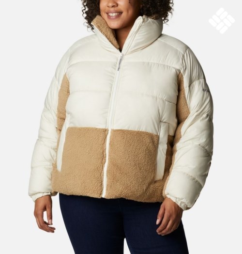 Women's Columbia Leadbetter Point Sherpa Hybrid Jackets Cream / Brown | Plus Size CA-D13C8